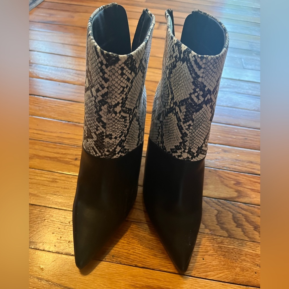 Black and Snake Print Ankle Boots